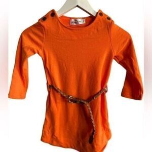 NWT Girls Long Sleeve Orange Halloween Fall Dress with Braided Belt - Size Small